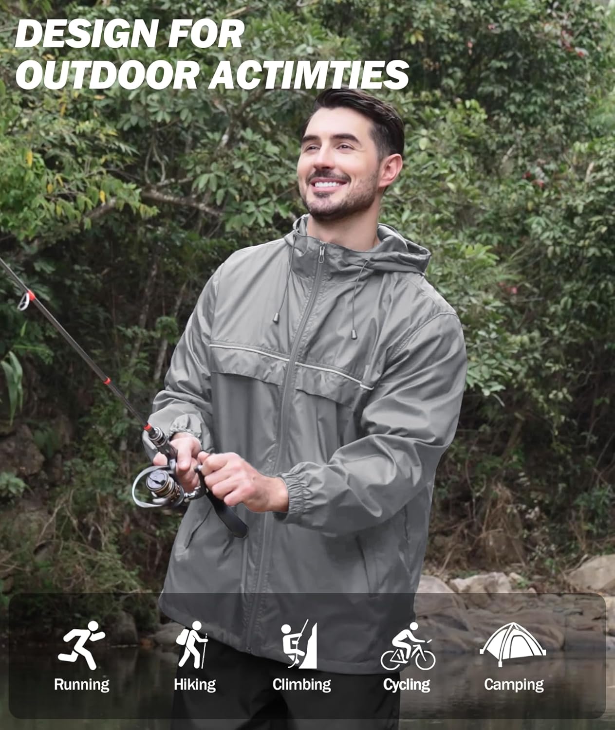 XL Gray Men's Rain Jacket - Waterproof & Windproof Outdoor Gear for Active Lifestyles
