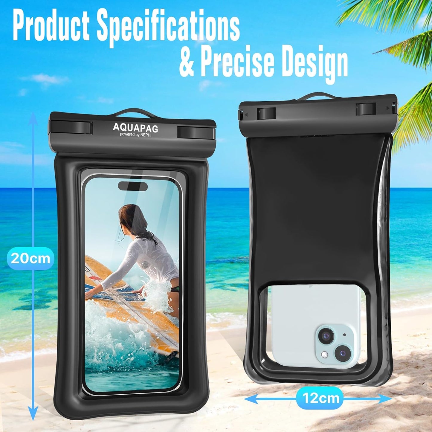 2-Pack Waterproof Phone Pouch 2 Pack - Floats & Protects, Fits up to 8" Devices