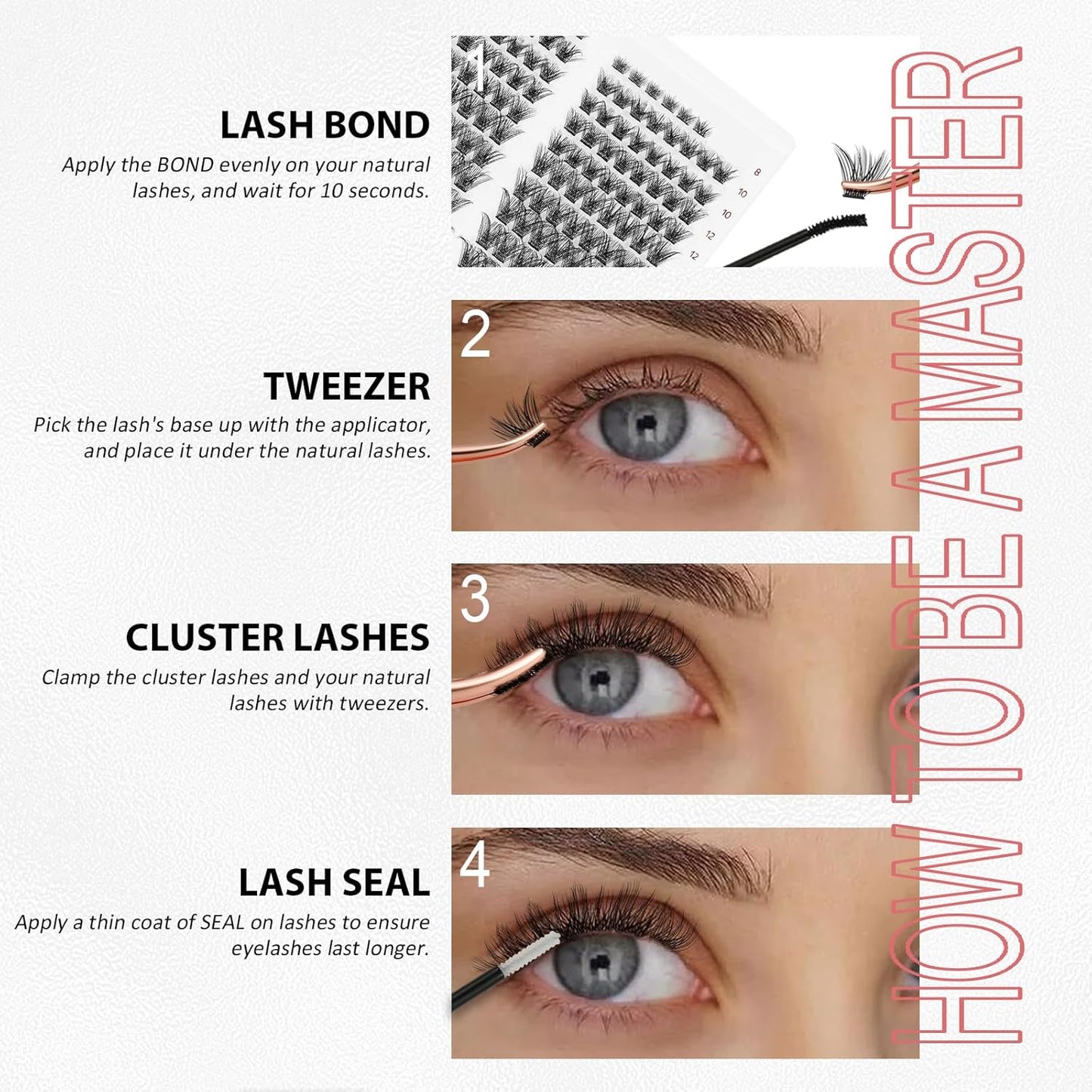 DIY Eyelash Extensions Kit - 160 Pcs D Curl Lash Clusters for Natural, Wispy Look