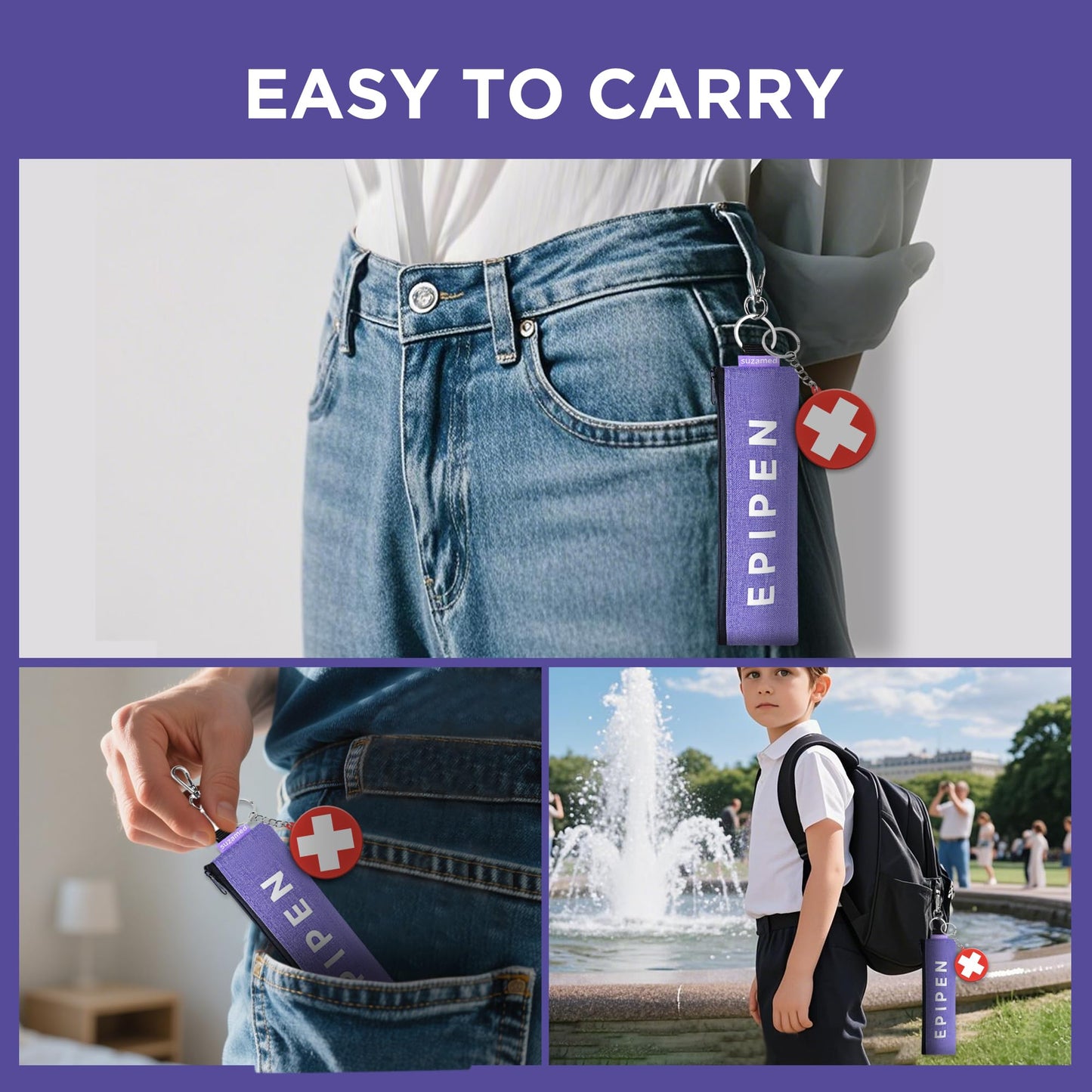 Portable Insulated EpiPen Carry Case Medical Bag for Inhaler or Auvi-Q, Purple