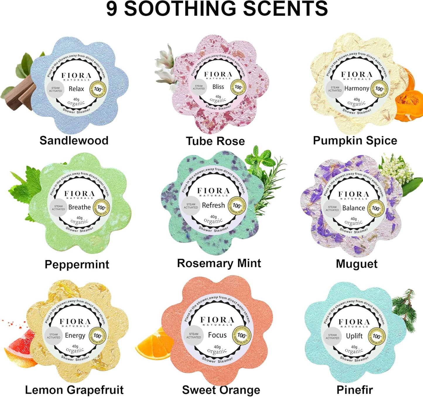 Luxury Shower Steamers Pack - 18pc Organic Essential Oils Aromatherapy Set for Stress Relief
