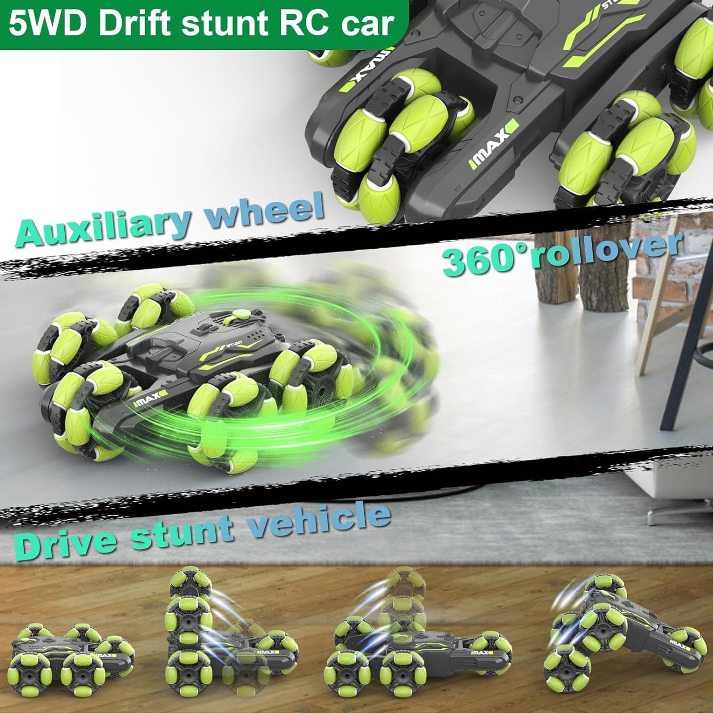 Ultimate 5WD RC Stunt Car with 360 Rotating, Double Sided Flip & Deformation - Perfect for All Terrains!