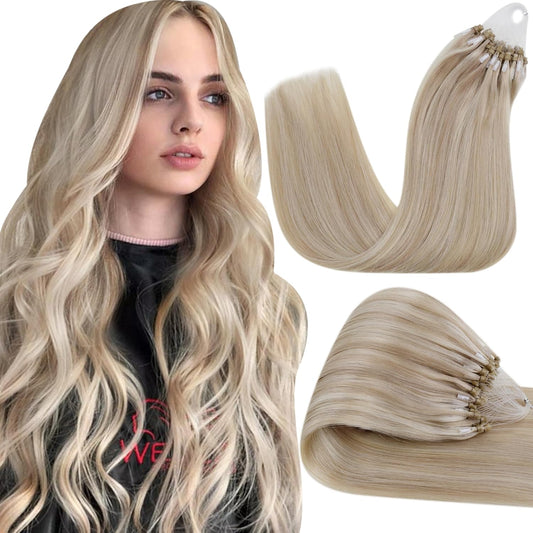 Premium 40g, 50 Strands Mixed Ash & Bleach Blonde Micro Link Hair Extensions, 12-inch