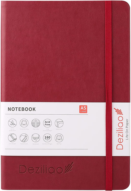 5.7"x8.4" Red 160 Page Ruled Hardcover Notebook/Journal w/ 100 GSM Paper