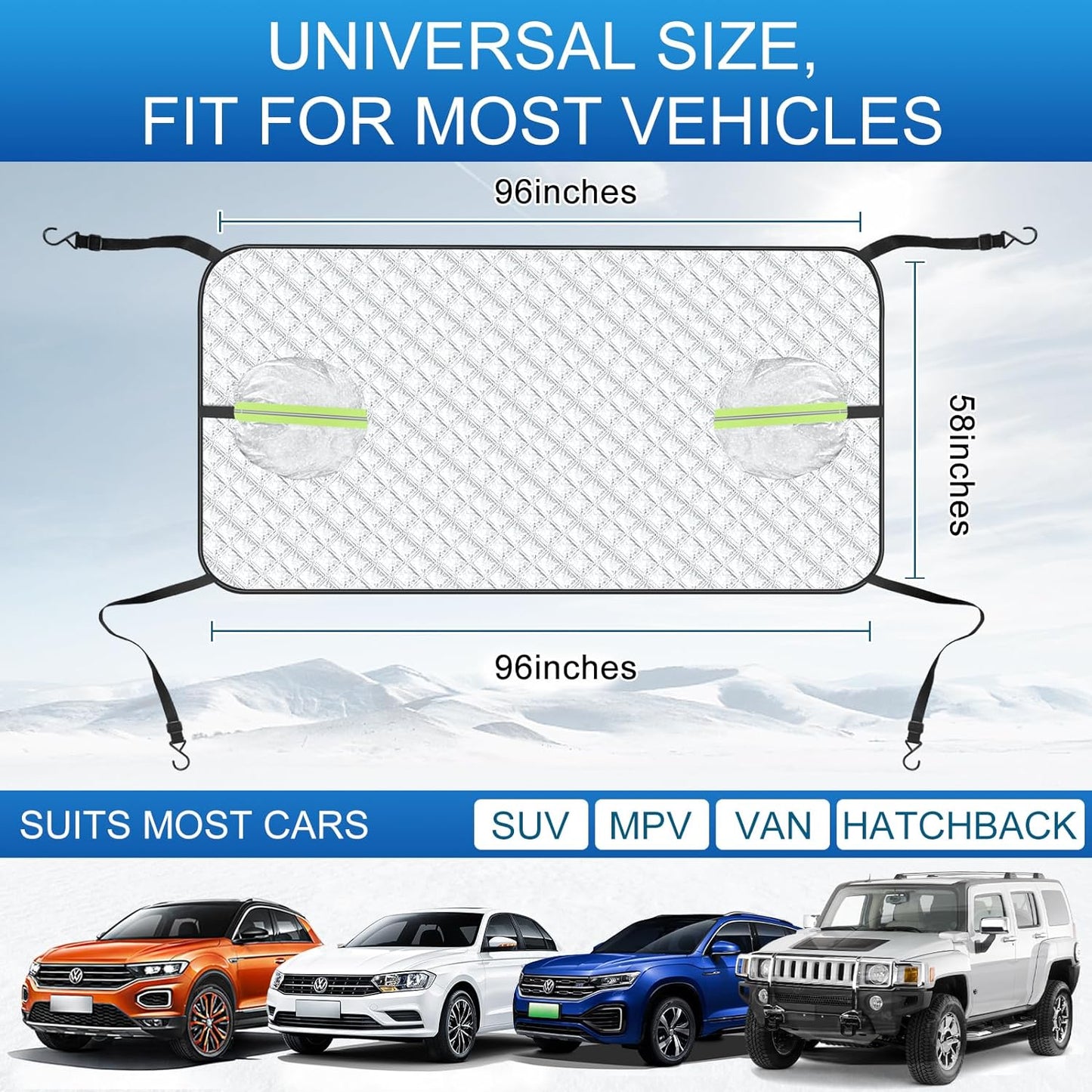 Defend Against Winter: 4-Layer Magnetic Windshield Snow Cover for Cars, Trucks & SUVs | Easy Install, 96x58 inches
