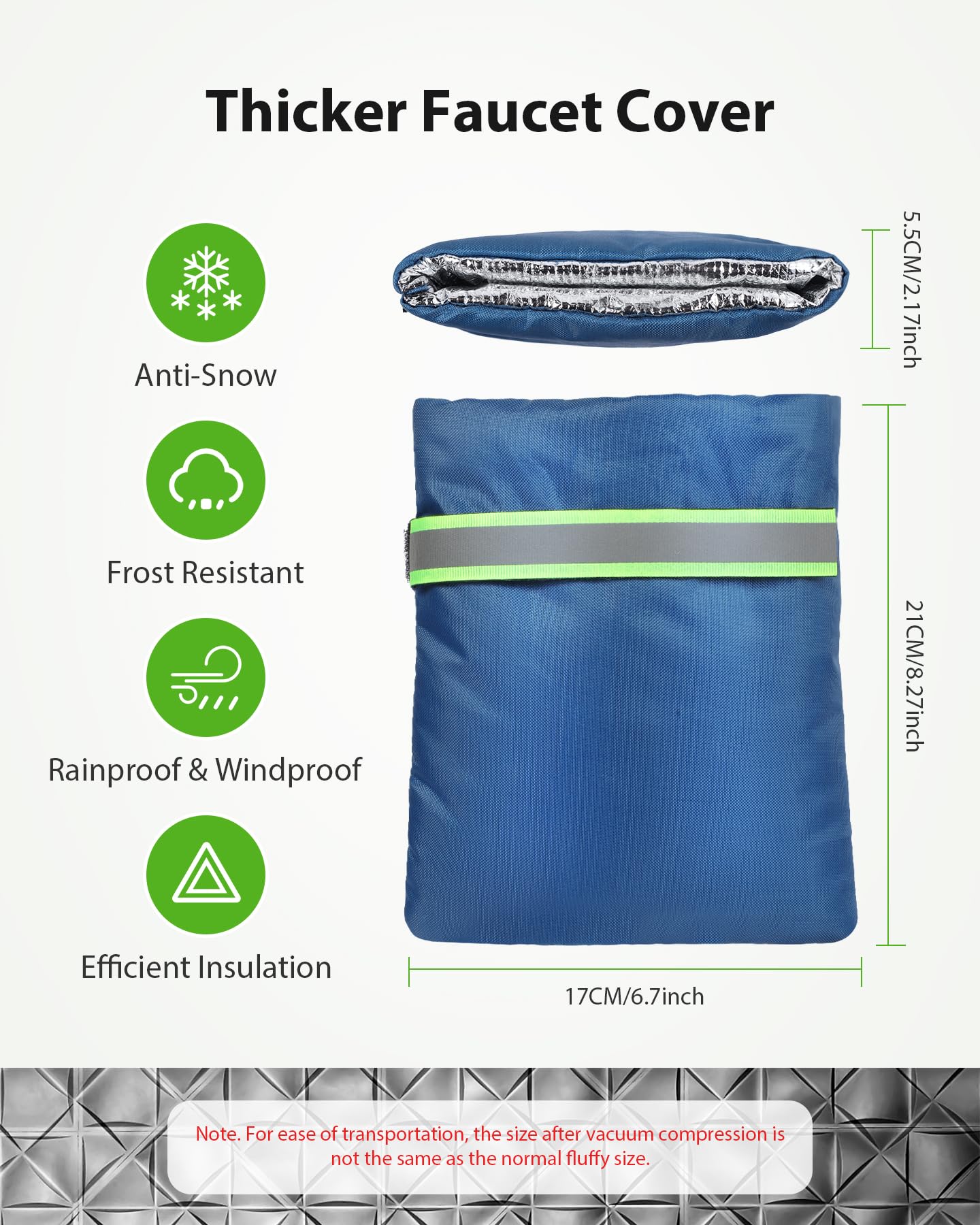 Outdoor Faucet Covers for Winter Freeze Protection, 2-Pack Blue – 8.3 in (21.1 cm) x 6.7 in (17.0 cm) Insulated Hose Bib Socks with Reflective Strap