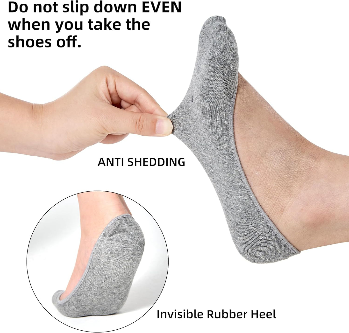8 Pairs Women's No Show Socks - Ultra Low Cut, Non-Slip Silicone Grip, Invisible Liner for Flats and Boat Shoes, US Sizes 5-9, Gray