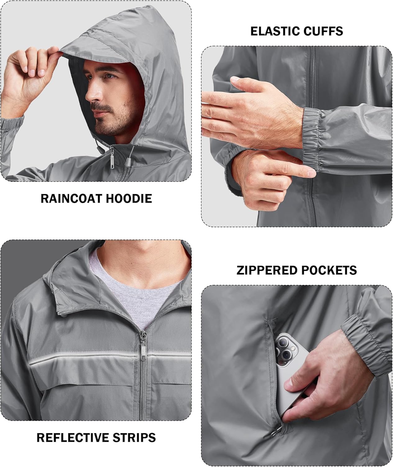 XL Gray Men's Rain Jacket - Waterproof & Windproof Outdoor Gear for Active Lifestyles
