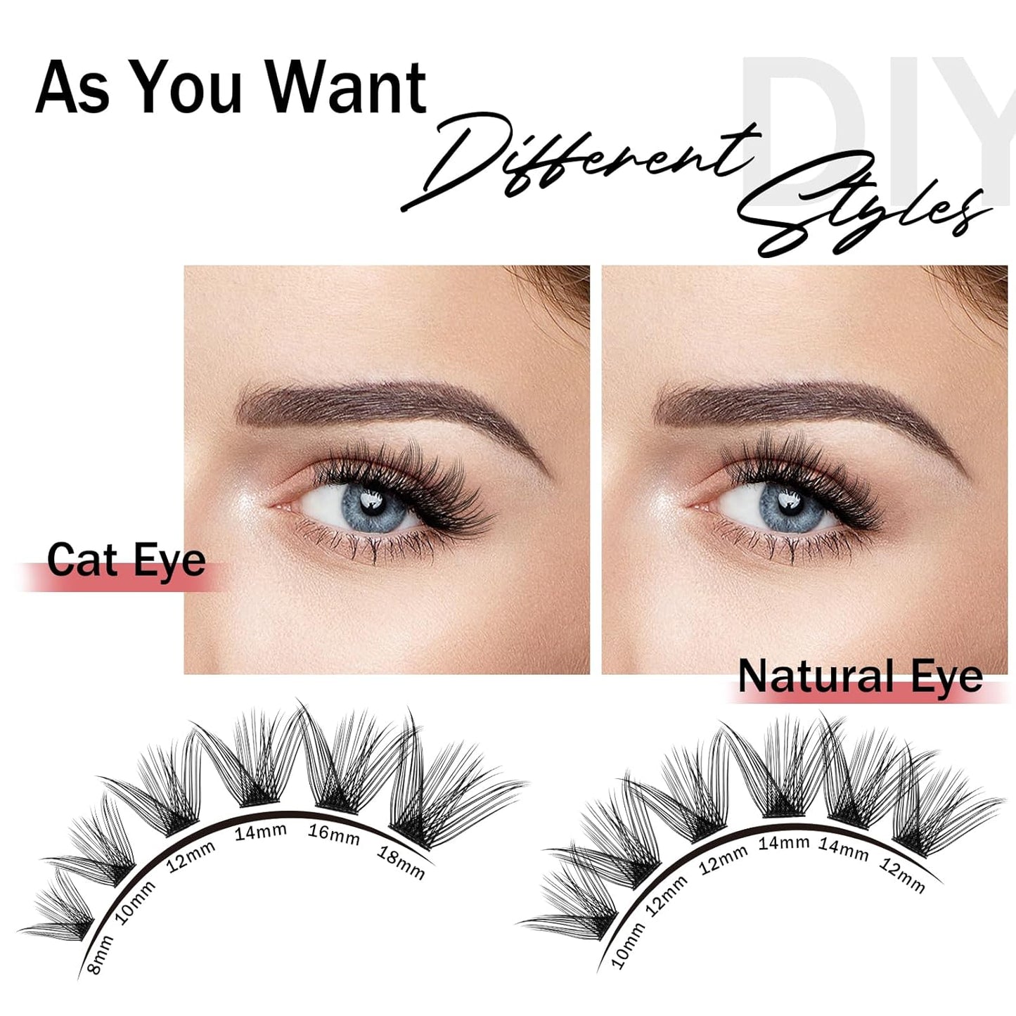 DIY Eyelash Extensions Kit - 160 Pcs D Curl Lash Clusters for Natural, Wispy Look