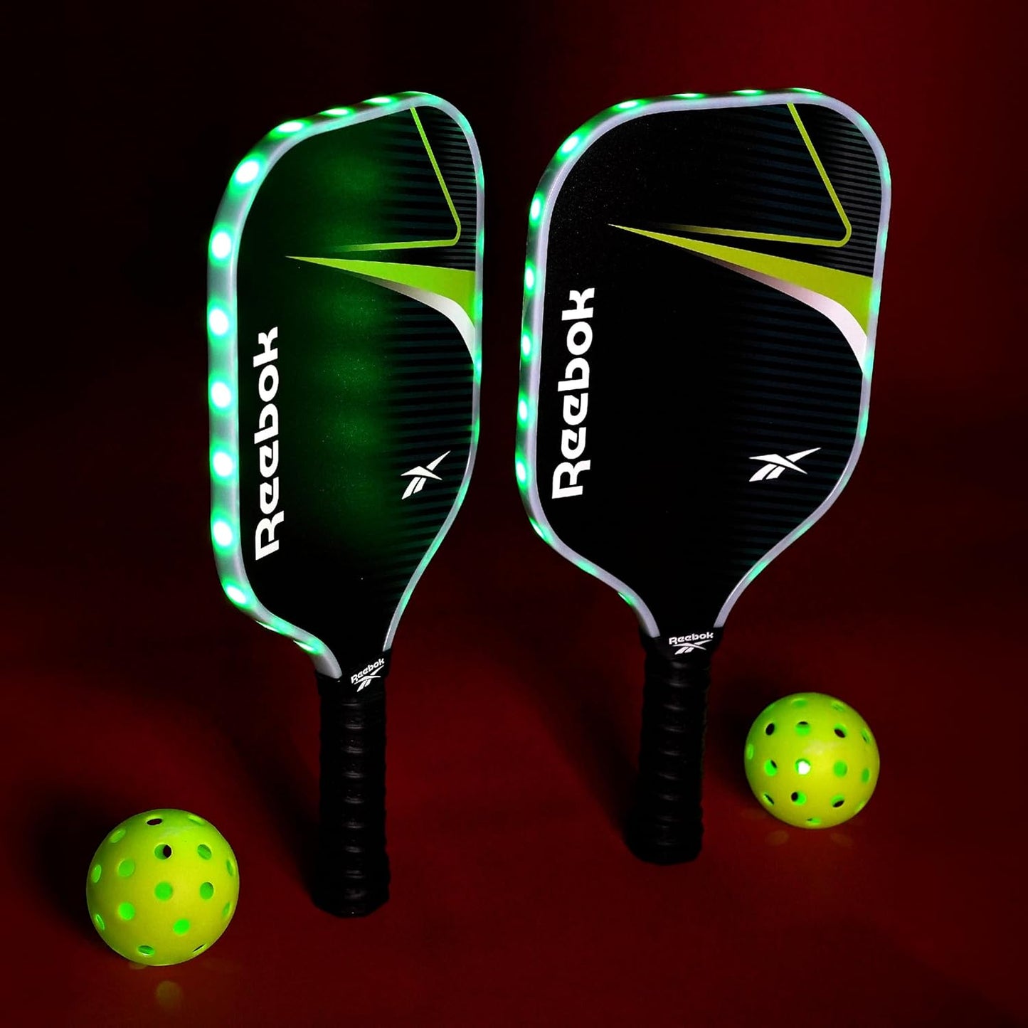 Reebok LED Pickleball Set with Fiberglass Paddles & Light-Up Balls - Ideal for Night Play