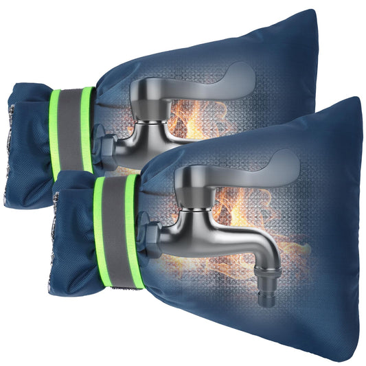 Outdoor Faucet Covers for Winter Freeze Protection, 2-Pack Blue – 8.3 in (21.1 cm) x 6.7 in (17.0 cm) Insulated Hose Bib Socks with Reflective Strap