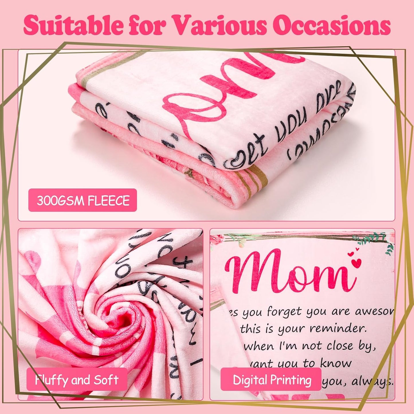 Soft Flannel Pink Blanket for Mom, Ideal Birthday and Christmas Gift, 60" x 80"