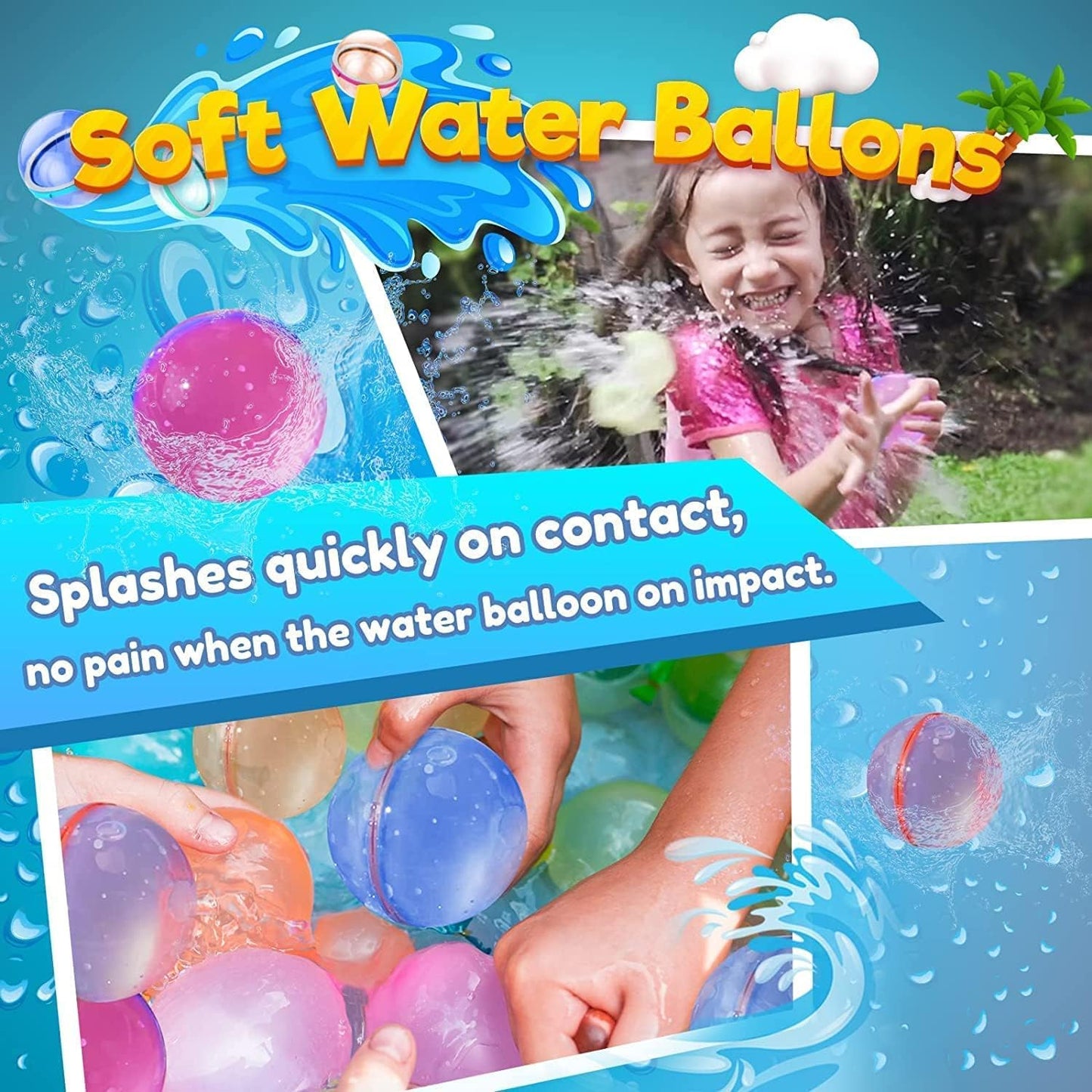 4-Pack Refillable Silicone Water Balloons for Kids - Self-Sealing & Quick-Fill for Outdoor Fun