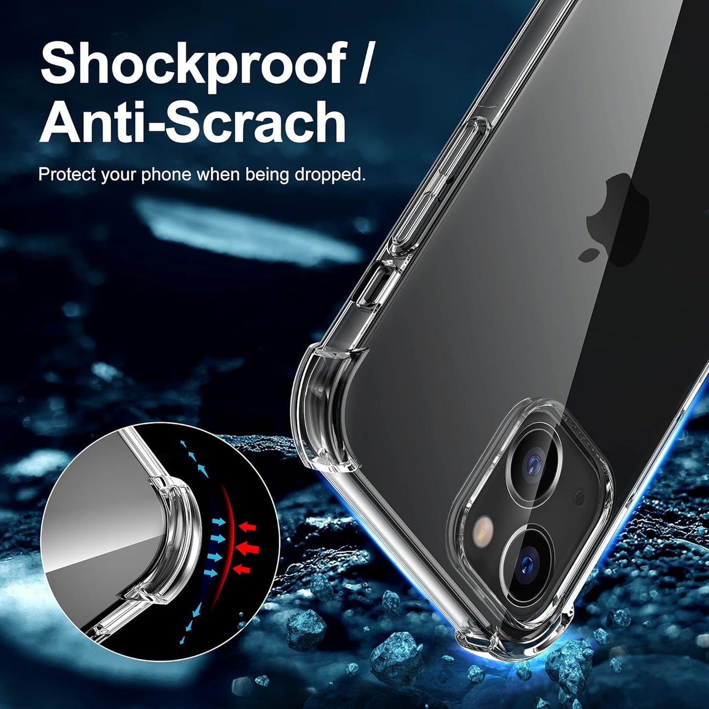 iPhone 13 Clear Case, Shockproof Protective Cover for 6.1" Screen - Full Access to Buttons & Ports
