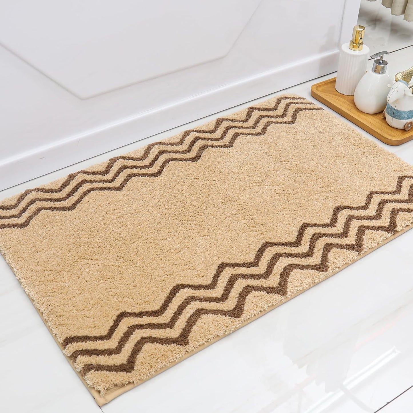 Luxurious Anti-Slip Bath Nursery Rugs - Soft Plush 100% Polyester, Water Absorbent (17x24 inches, Beige)