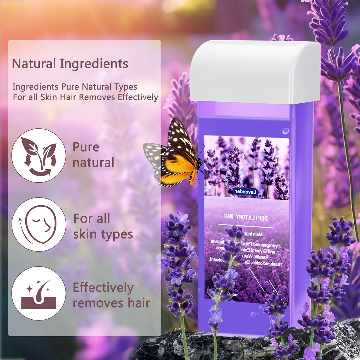 Honey & Lavender Roll On Wax Kit for Body Hair Removal, No Applicator