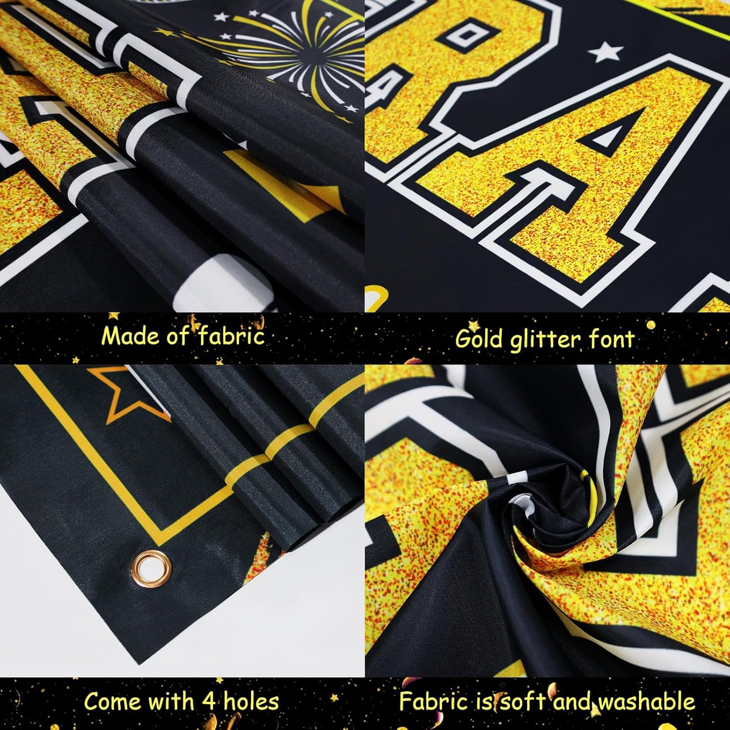 Graduation Yard Sign, Banner, & Balloons Set: Black and Gold Theme, 45 Pieces