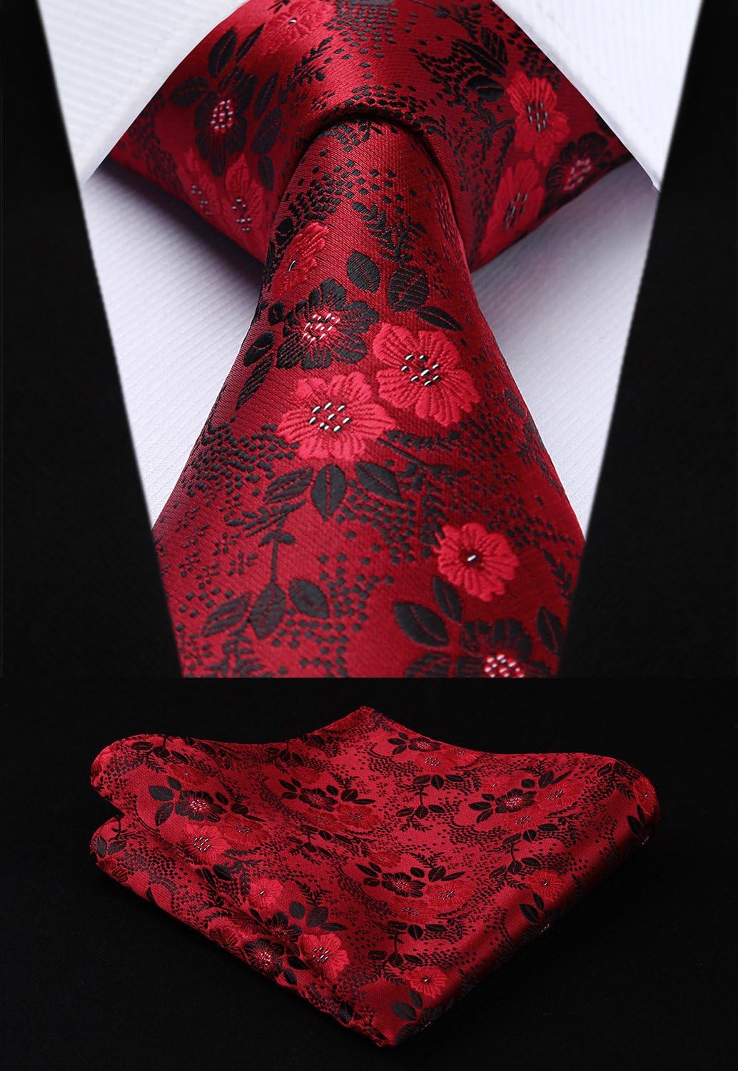 Burgundy Floral Silk Tie & Handkerchief Set for Men - Perfect for Formal Events & Holidays