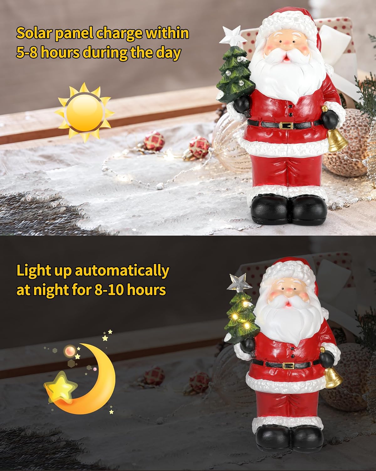 Illuminating 9.5" Resin Solar Santa Claus Statue: A Festive, Eco-Friendly Addition to Your Outdoor Christmas Display