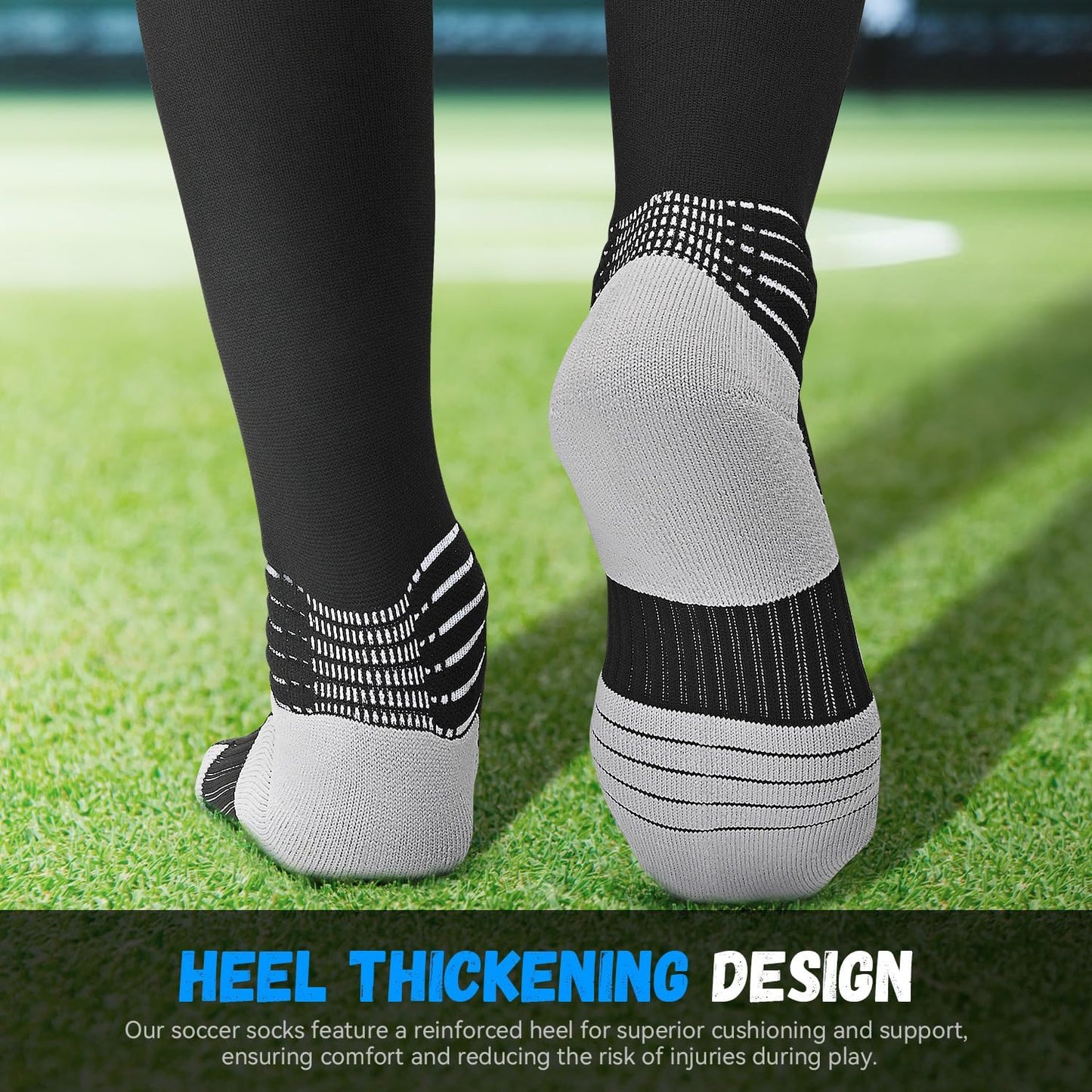 Boost Your Game: Compressive Large Soccer Socks with Coolmax Moisture Control and Ankle Support