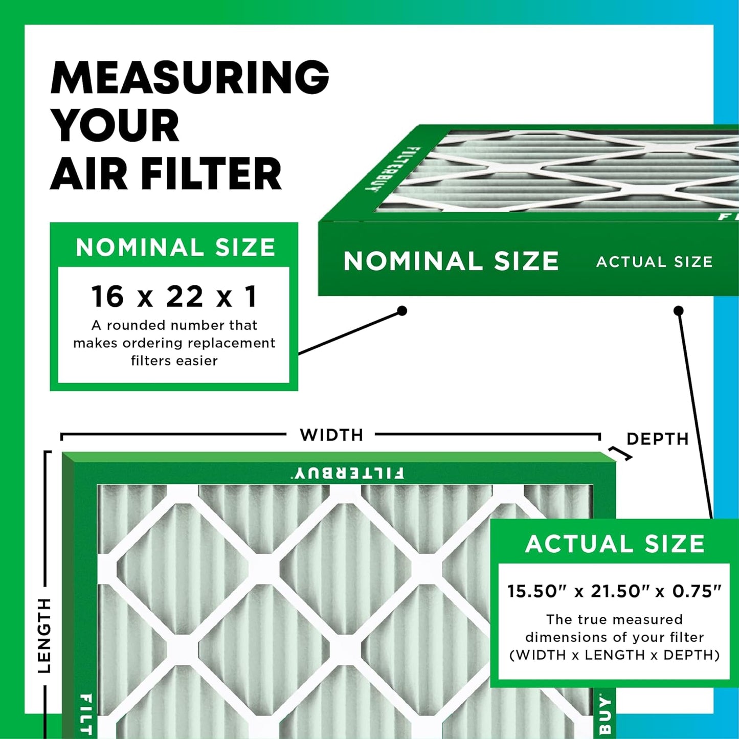 Filterbuy 16x22x1 MERV 13 Air Filters 3-Pack - Enhanced Home Air Quality