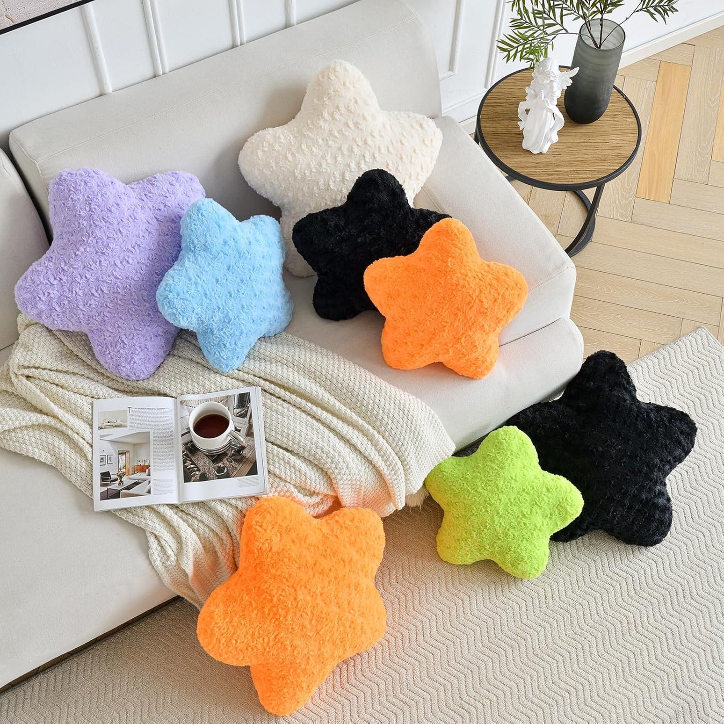 Star Shaped Plush Pillow for Couch & Bed - Soft Faux Fur Decor in Green