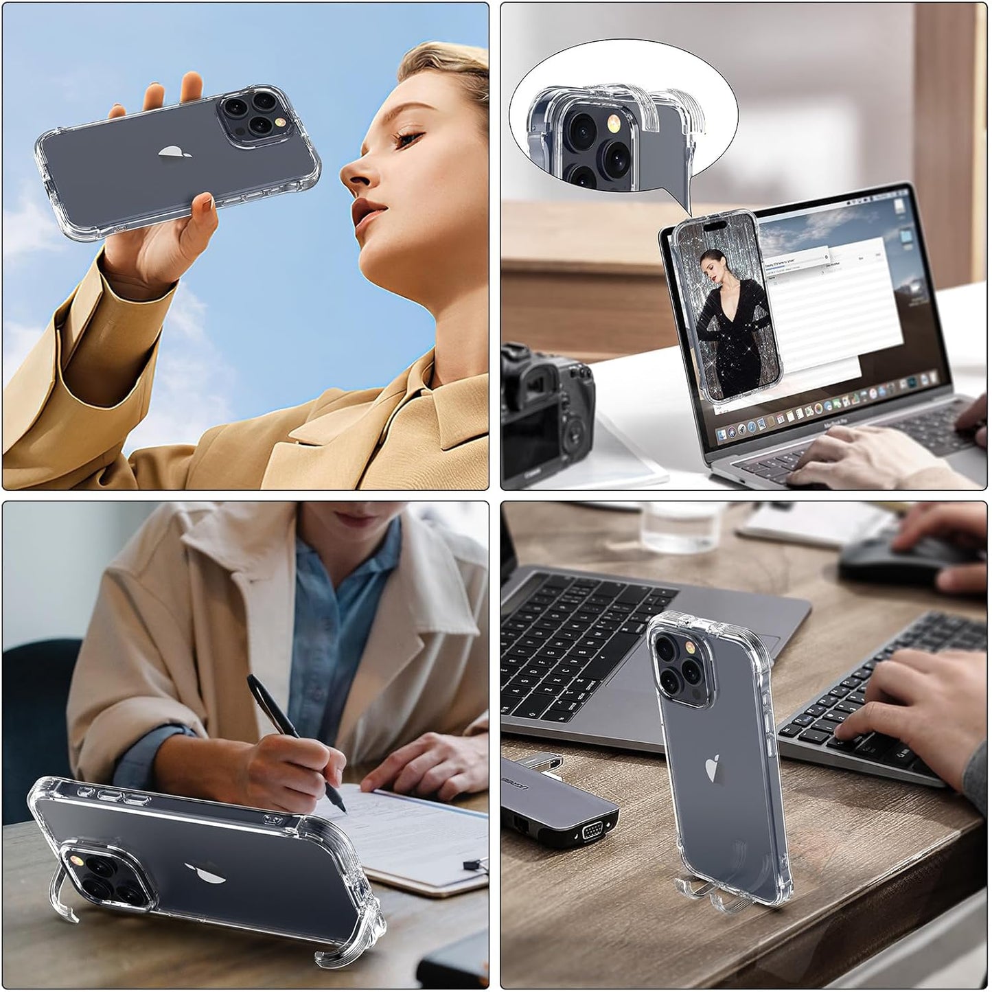 Phone 15 Pro Max 6.7 Inch Case with Stand and Hang Modes, Clear TPU Cover