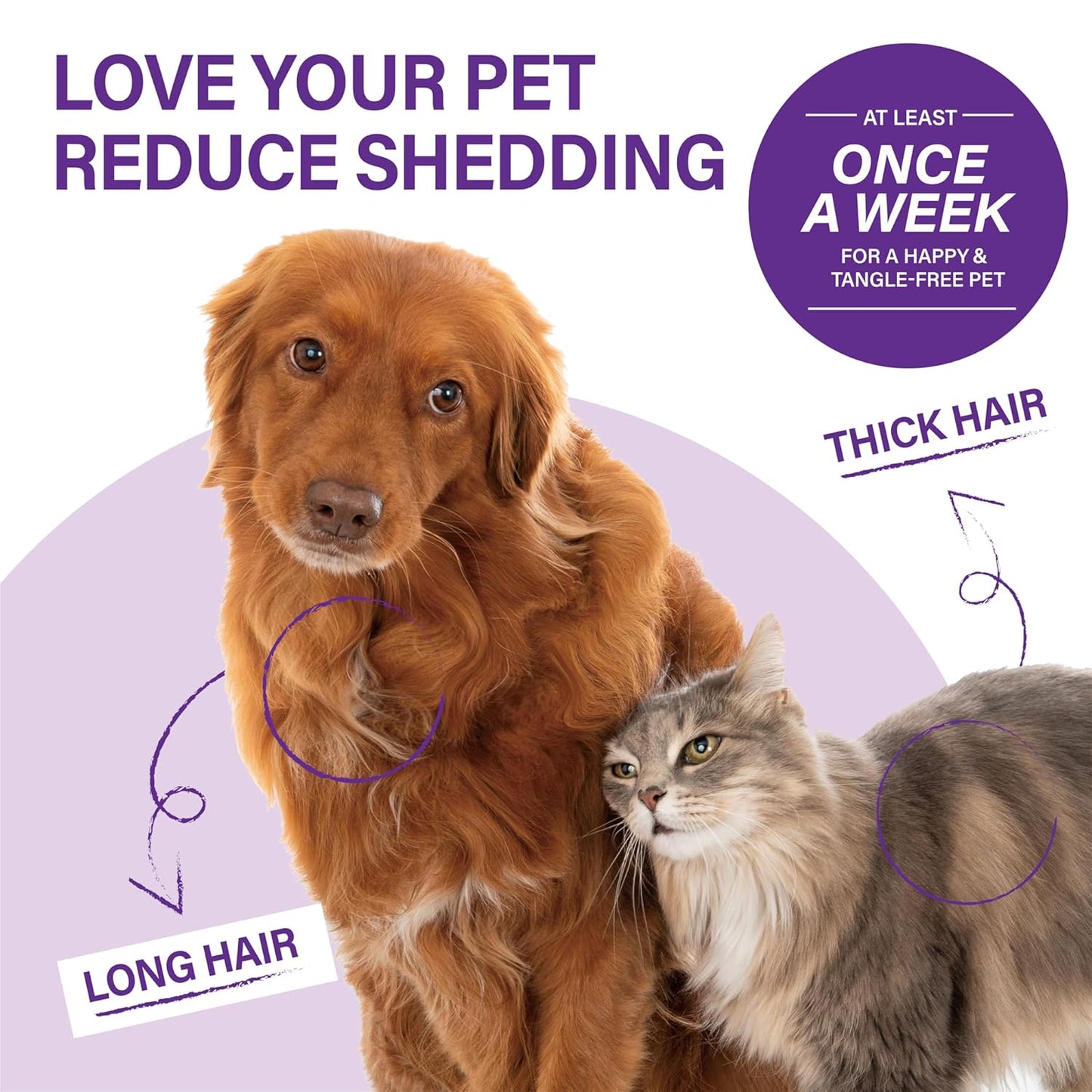 Purple Professional Pet Grooming Brush for Long-Haired Dogs & Cats, Double-Sided Stainless Steel
