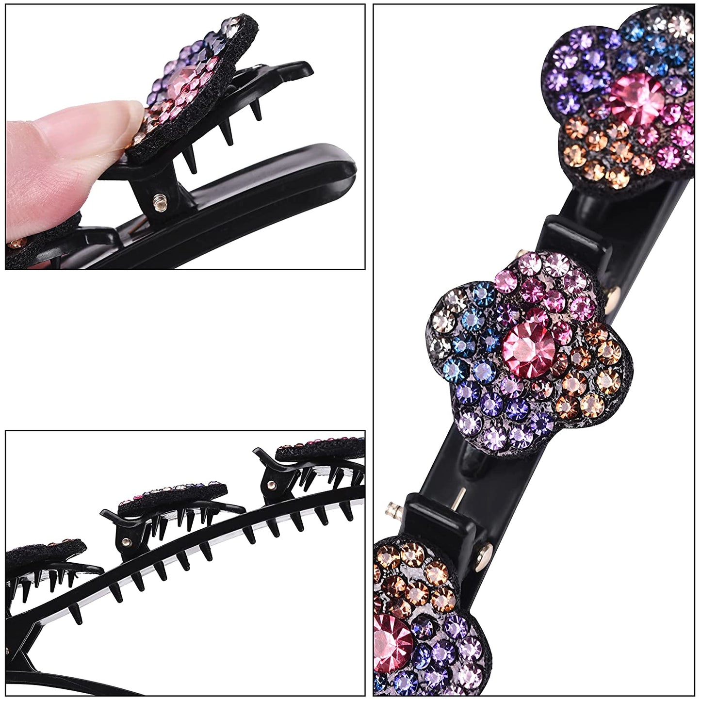 8pk Sparkling Crystal Stone Rhinestone Braided Hairpin Duckbill Clip Hair Clips