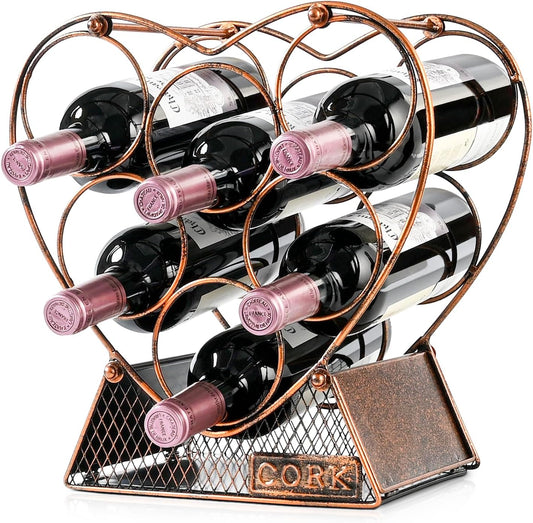 Heart Shape Metal Wine Rack for 7 Bottles - Perfect for Tabletop and Cabinet Storage