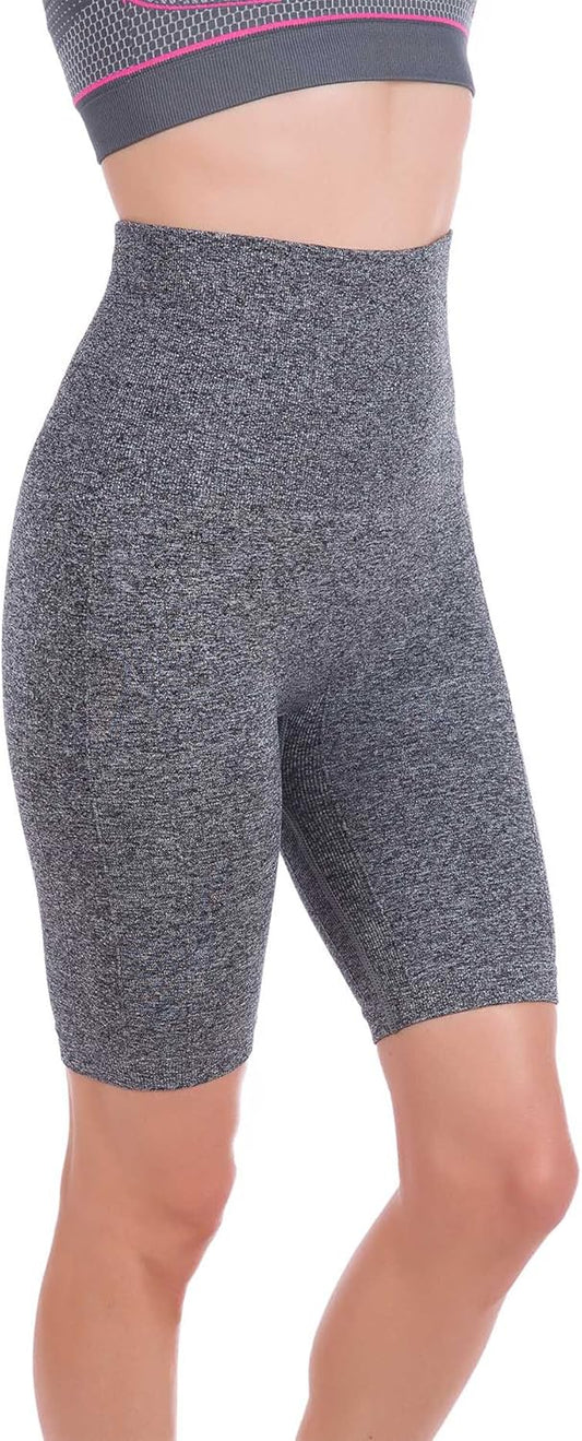 Women's Size M High Waist Heather Gray Biker Shorts - Tummy Control, Seamless Design