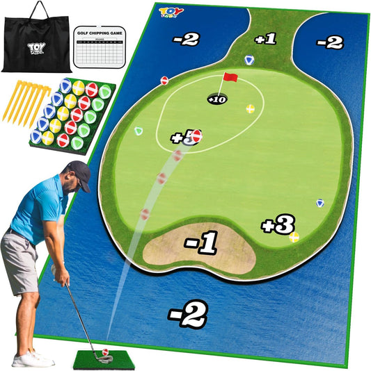 Golf Chipping Practice Mat Set for Indoor & Outdoor Fun - Family & Party Games