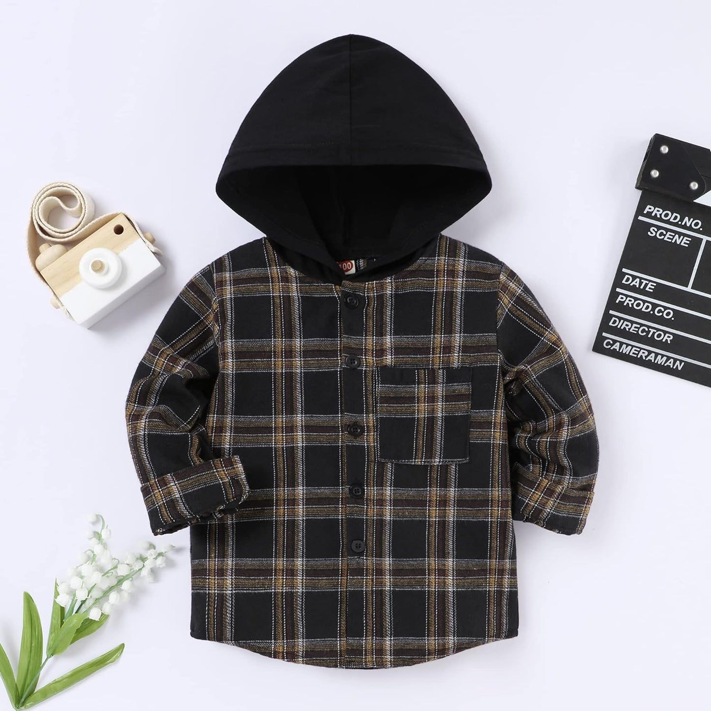 Toddler Baby Boy Girls Plaid Flannel Hooded Top, Long Sleeve, Sizes 18-24 Months