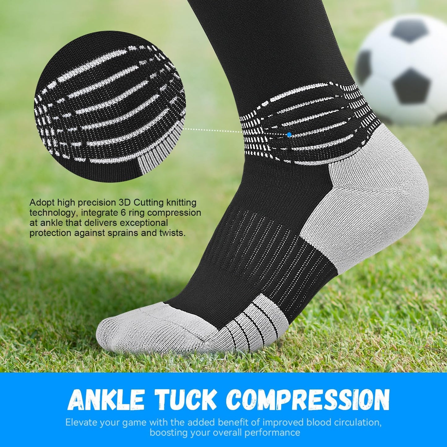 Boost Your Game: 2 Pairs Compressive Small Soccer Socks with Coolmax Moisture Control and Ankle Support