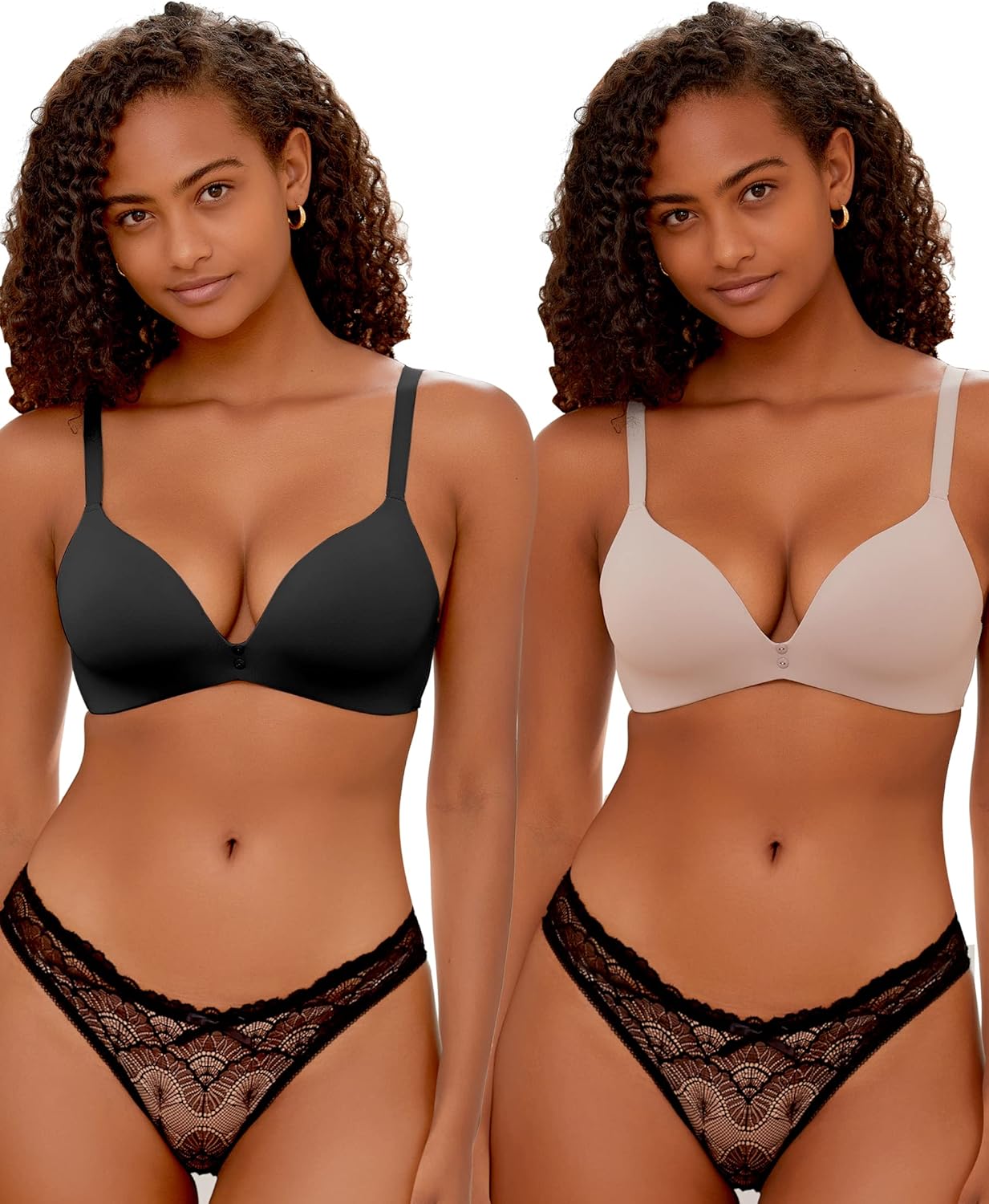 2-Pack Size 40C Wireless Bras for Women: Lightly Lined, Full Coverage, V-Neck T-shirt Bra for All-Day Comfort
