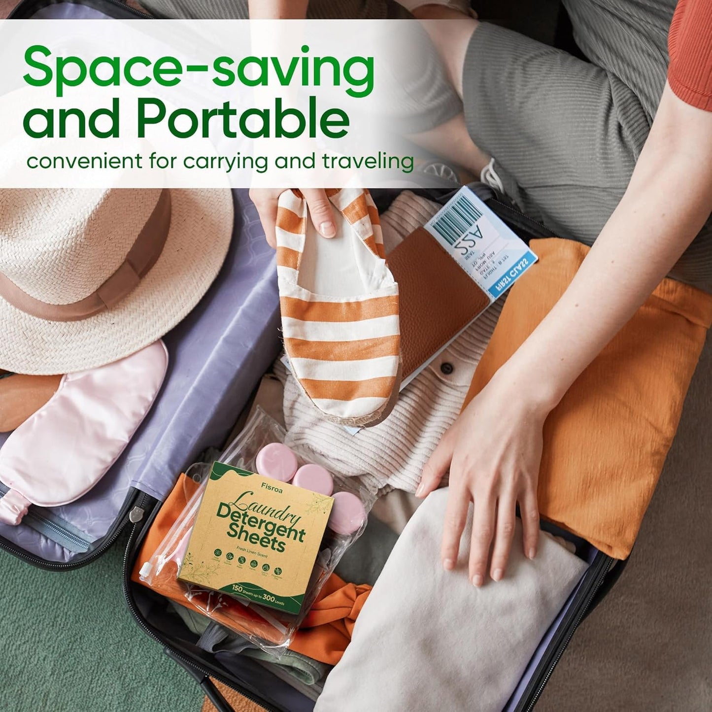150 Sheets Travel Laundry Detergent Sheets, 300 Loads, Eco-Friendly & Space-Saving - Fresh Linen Scent