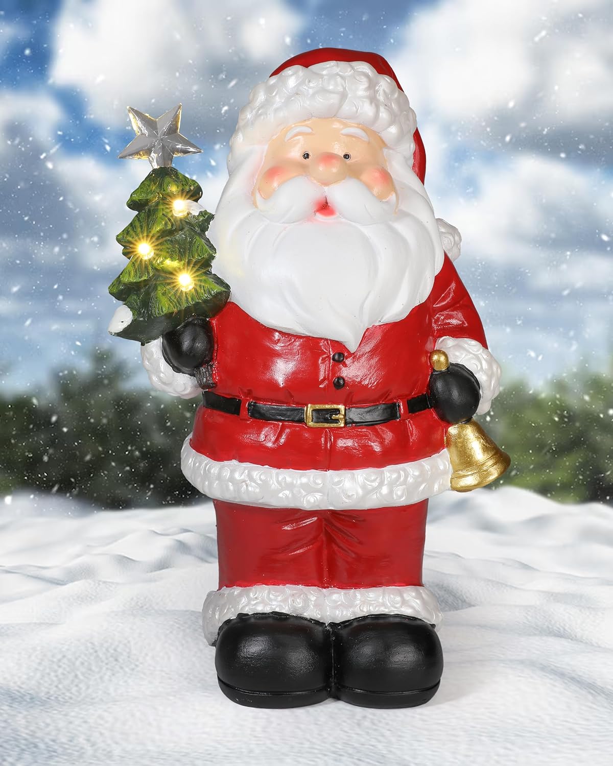 Illuminating 9.5" Resin Solar Santa Claus Statue: A Festive, Eco-Friendly Addition to Your Outdoor Christmas Display