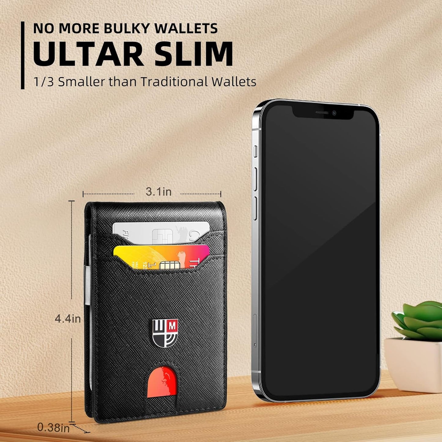 Men's Slim Bifold Leather Wallet with RFID Blocking, 12 Card Slots & Money Clip - Ideal Gift for Special Occasions
