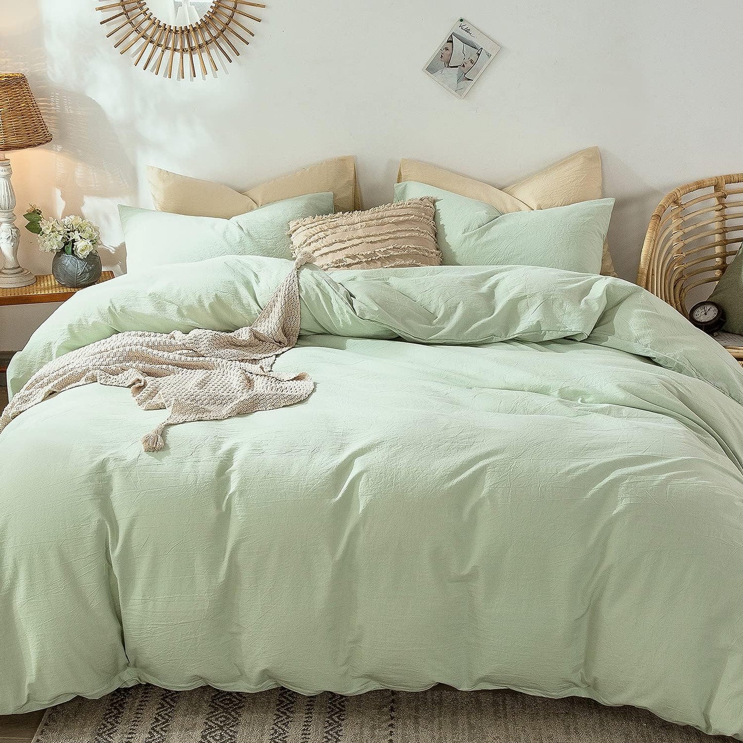 Seaglass Green California King Duvet Cover Set in Washed Cotton Linen Texture