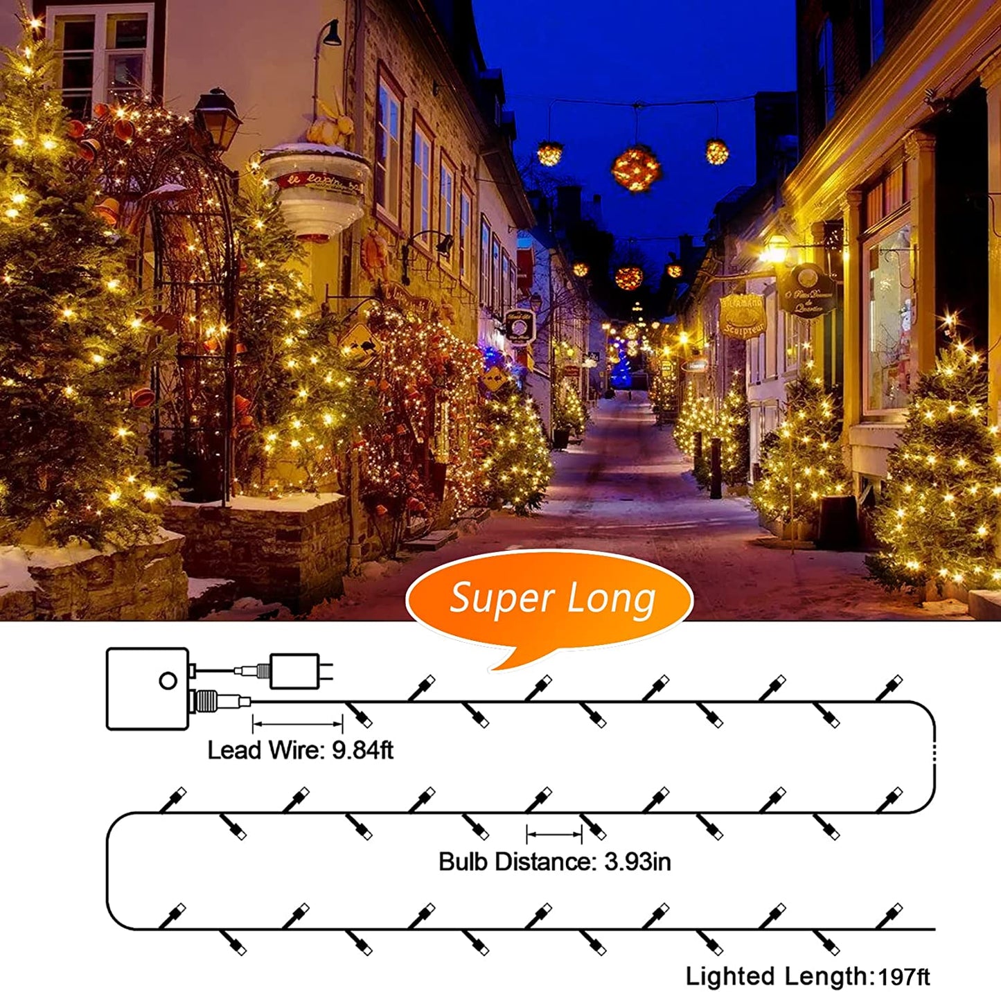 197ft 500 LED Waterproof Warm White String Fairy Lights w/ 8 Light Modes & Timer