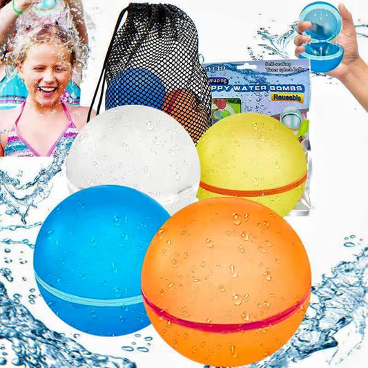 4-Pack Refillable Silicone Water Balloons for Kids - Self-Sealing & Quick-Fill for Outdoor Fun