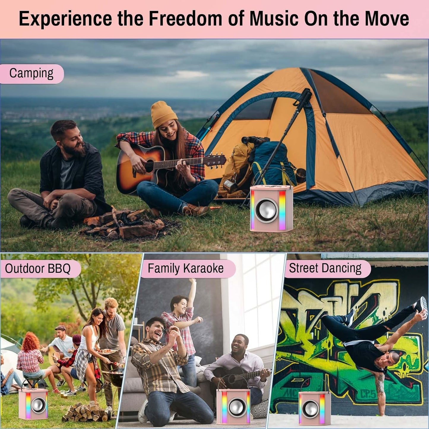 Pink Portable Bluetooth Karaoke Machine with Dynamic Lights & Dual Wireless Mics - Ideal for Home Parties