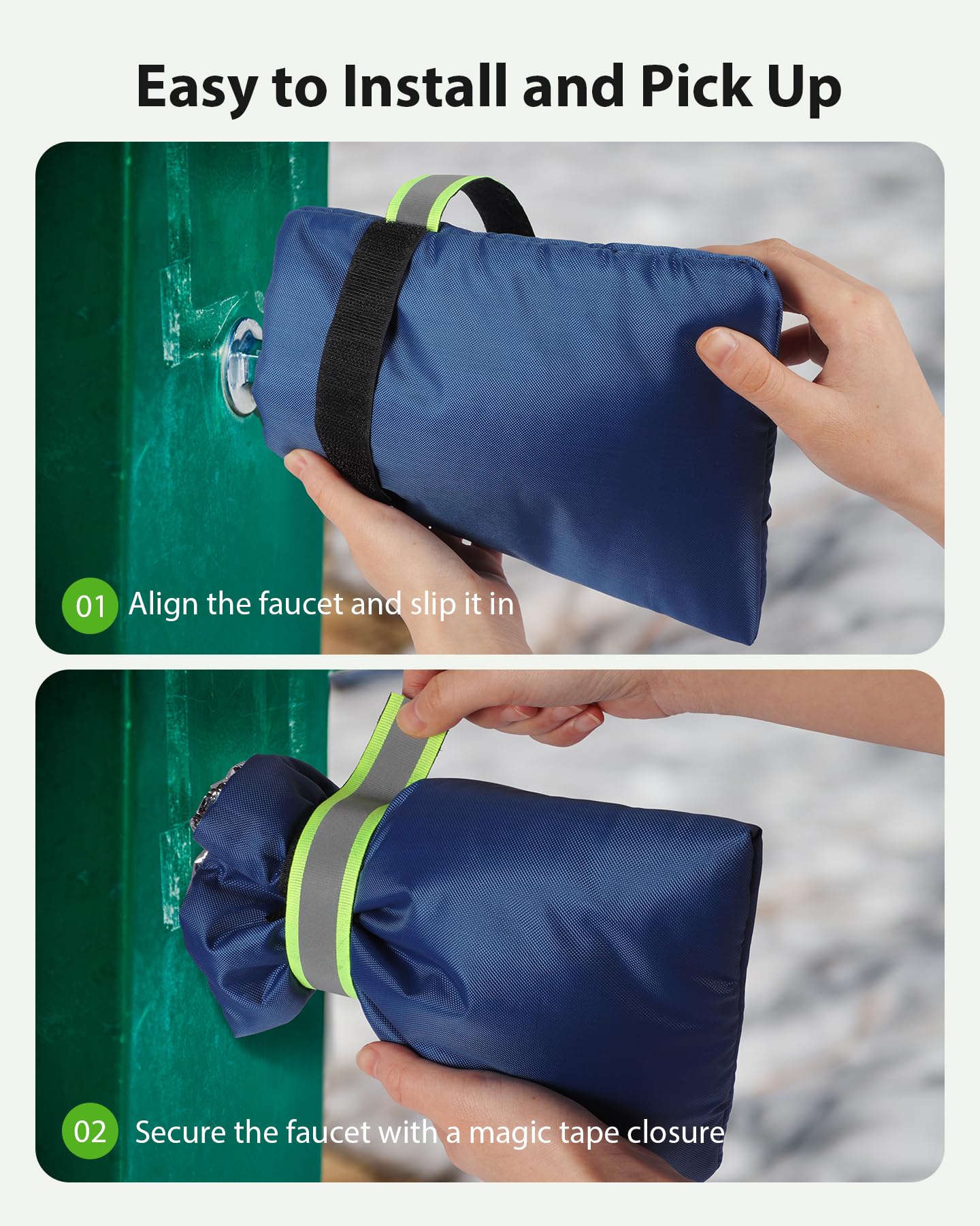 Outdoor Faucet Covers for Winter Freeze Protection, 2-Pack Blue – 8.3 in (21.1 cm) x 6.7 in (17.0 cm) Insulated Hose Bib Socks with Reflective Strap