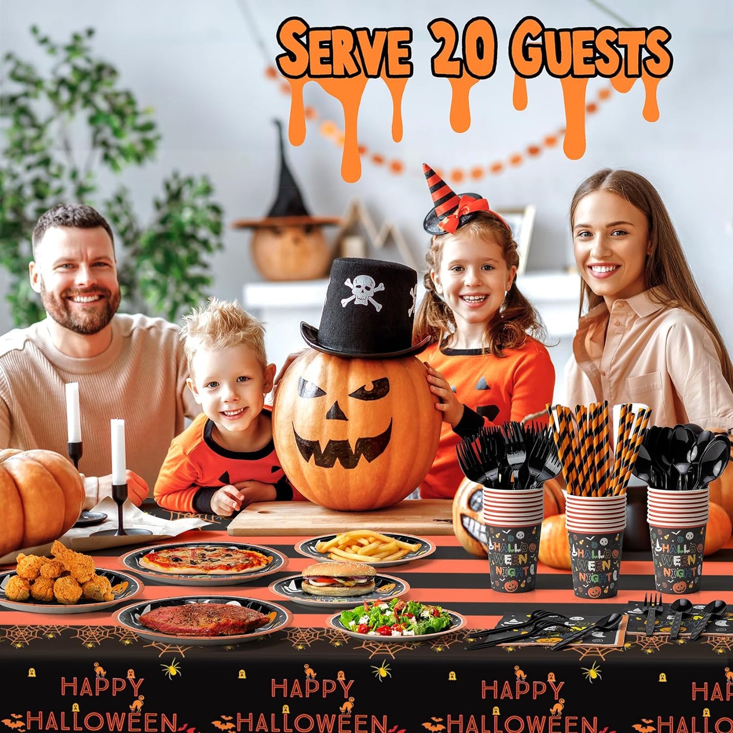 Ultimate 189pc Halloween Party Set: Plates, Napkins, Cups, Decor & More – Serves 24