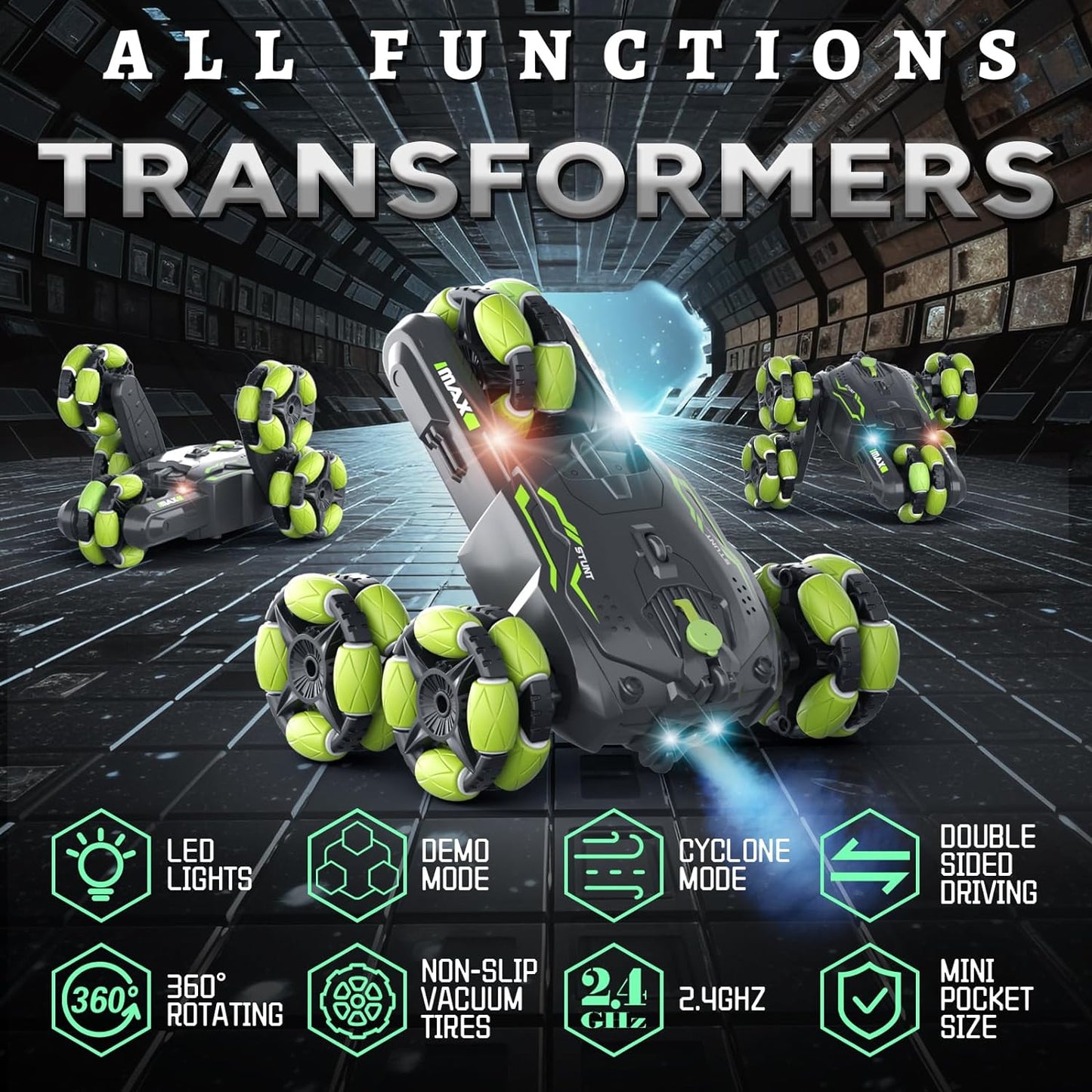 Ultimate 5WD RC Stunt Car with 360 Rotating, Double Sided Flip & Deformation - Perfect for All Terrains!