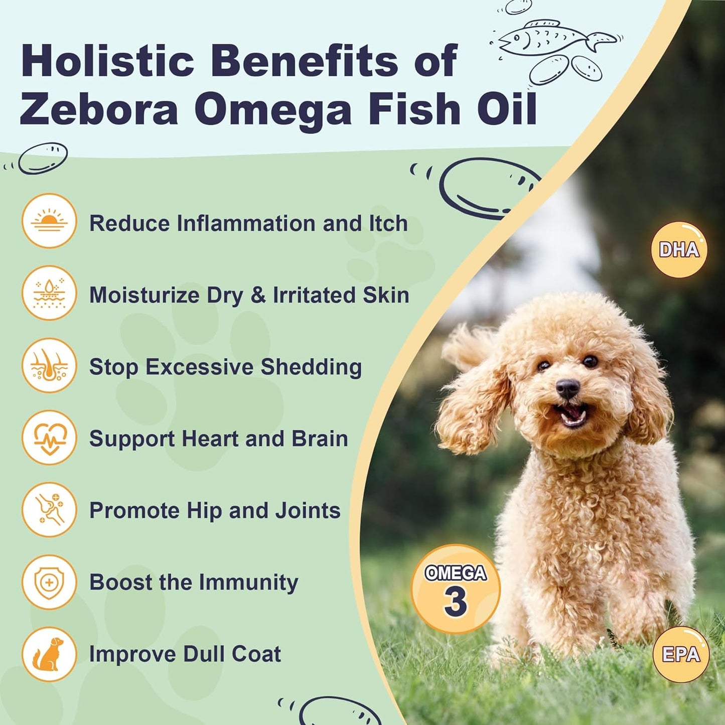 Premium Omega 3 Fish Oil Powder for Dogs, Supports Skin, Coat & Joint Health