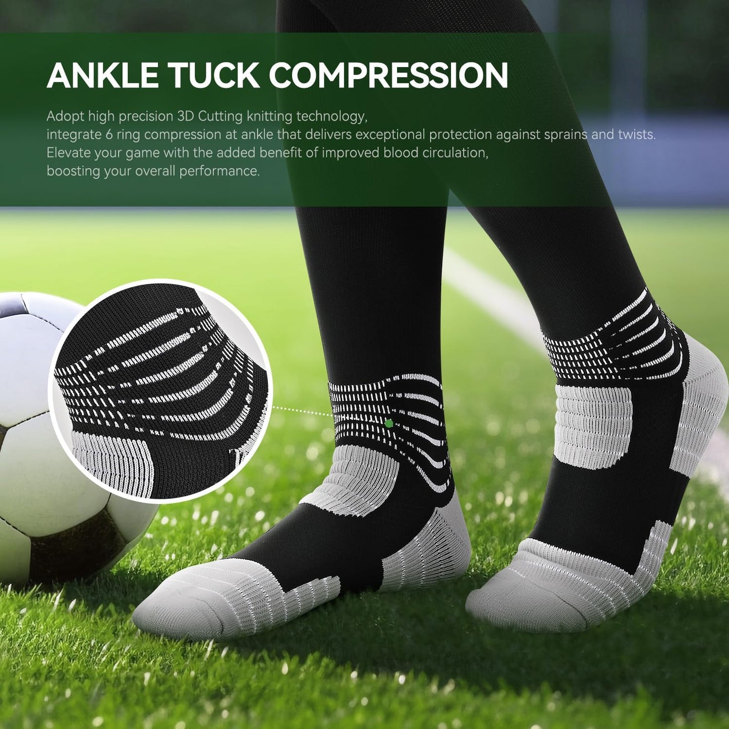 Boost Your Game: 2 Pairs Compressive XXL Soccer Socks with Coolmax Moisture Control and Ankle Support