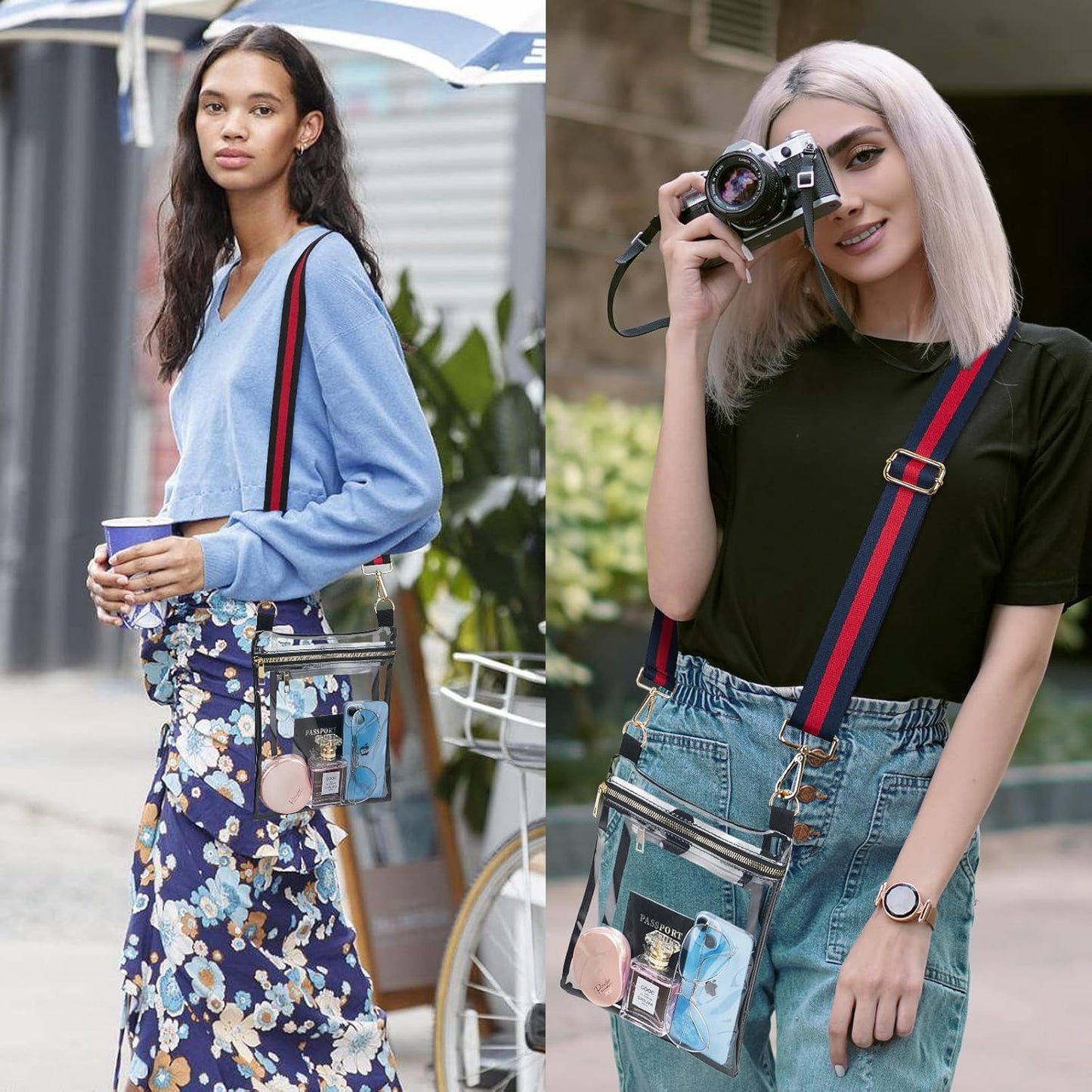 Stadium Approved Clear Crossbody Bag with Adjustable Colorful Strap for Concerts, Festivals, and Sports Events