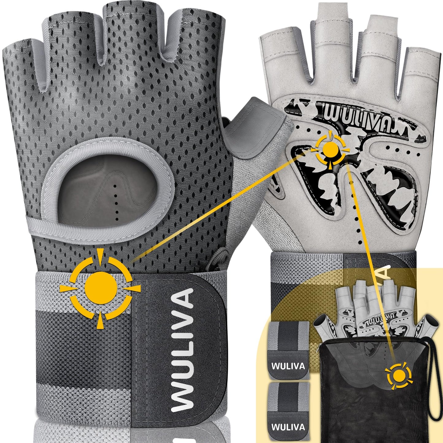 Workout Gloves for Men and Women - Ideal for Light & Medium Gym Exercise Training & Cycling, Includes Padded Design, Detachable Wrist Strap & Storage Mesh Bag