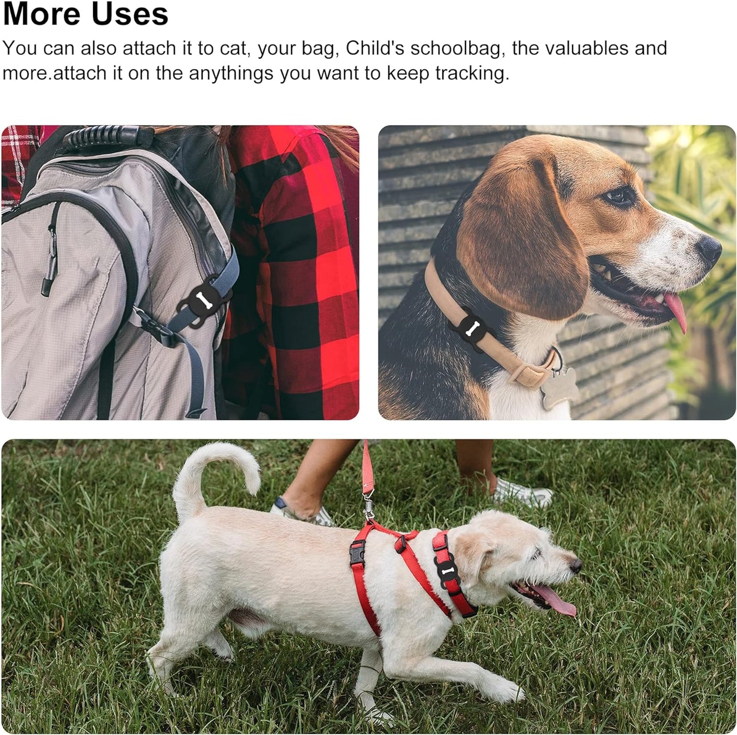 Silicone AirTag Holder for Dog Collars, Washable Pet Tracker Accessory, Bone Pattern – 2 Pack